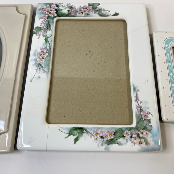 Vintage Ceramic Frame Set 3 Floral White Grey Picture Frames Y2K Unique Decor - Picture 3 of 5